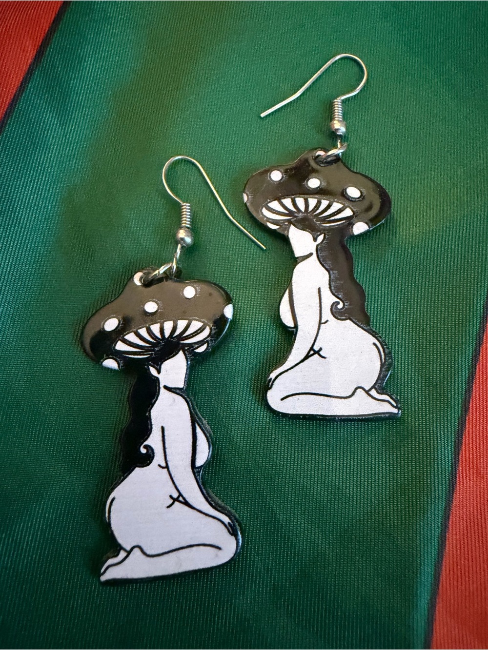 Black & White Mushroom Girl Dangle Earrings